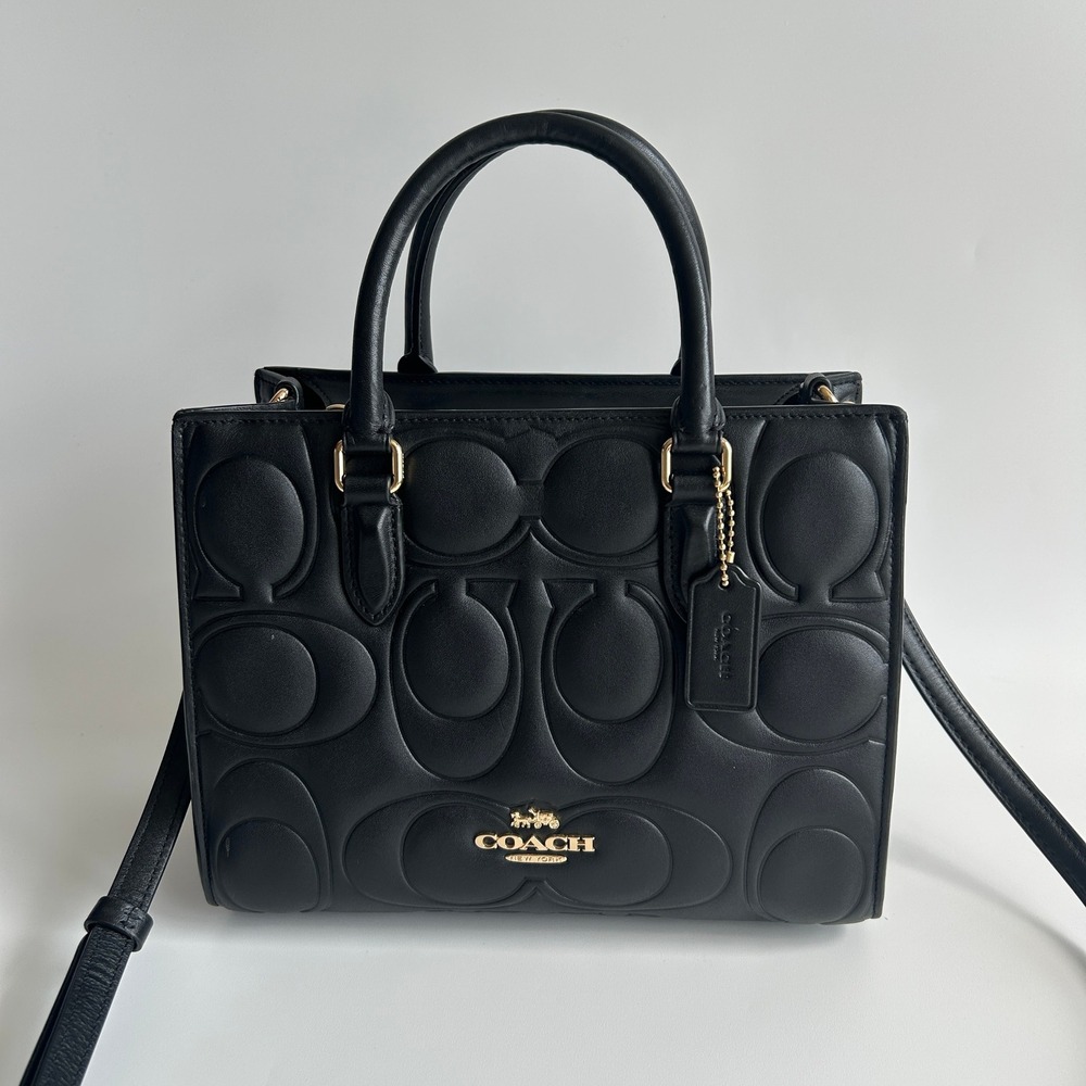 Coach Maggie Small Tote Black Signature Leather Bag CY670